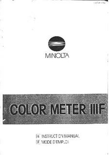 Minolta Color Meter 3 F manual. Camera Instructions.
